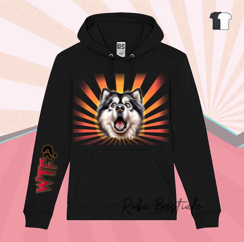 Felpa Invernale WTF?? - ALASKAN MALAMUTE - Con Cappuccio, Nera o Grigia - dalla XS alla 3XL