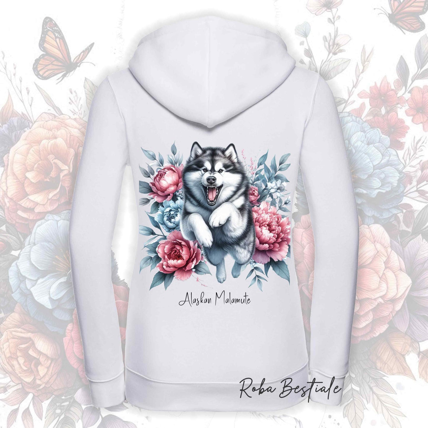 Felpa PEONY - ALASKAN MALAMUTE - Con Cappuccio e Full Zip, Uomo o Donna, in tanti colori - dalla XS alla 5XL