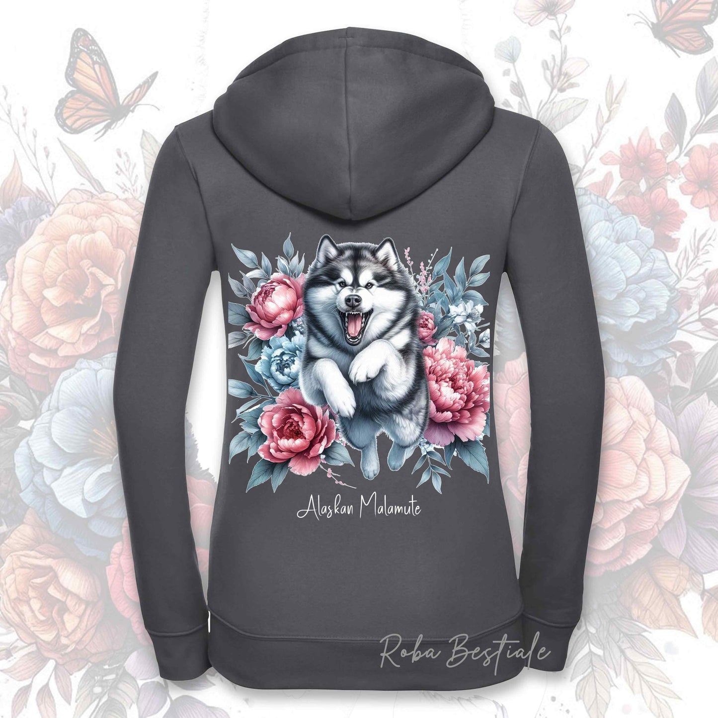 Felpa PEONY - ALASKAN MALAMUTE - Con Cappuccio e Full Zip, Uomo o Donna, in tanti colori - dalla XS alla 5XL