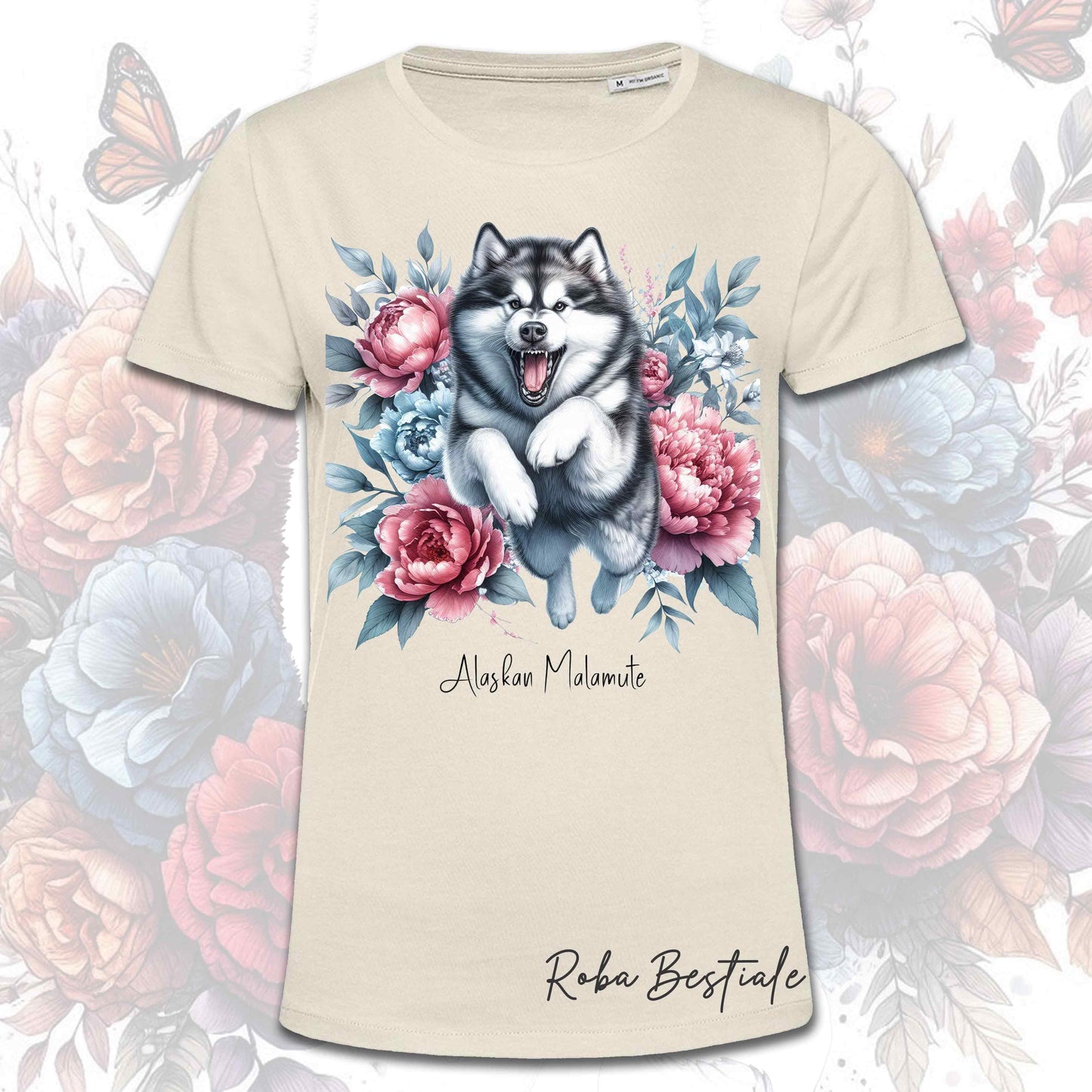 T-Shirt PEONY - ALASKAN MALAMUTE - Bianca o Beige, Uomo o Donna, dalla XS alla 5XL