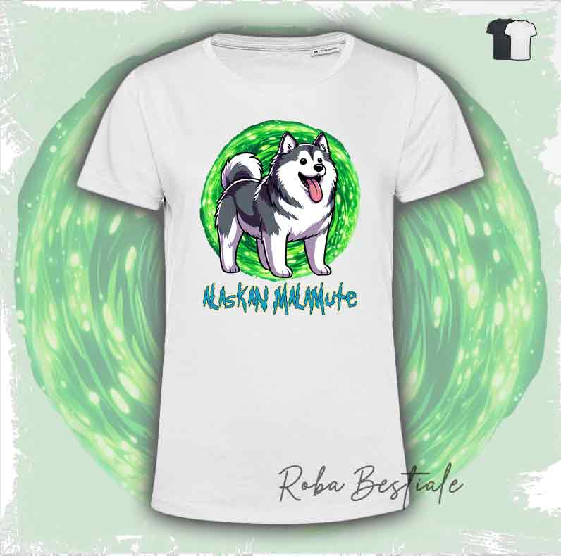 T-Shirt RICK & MORTY - ALASKAN MALAMUTE - Bianca - dalla XS alla 5XL