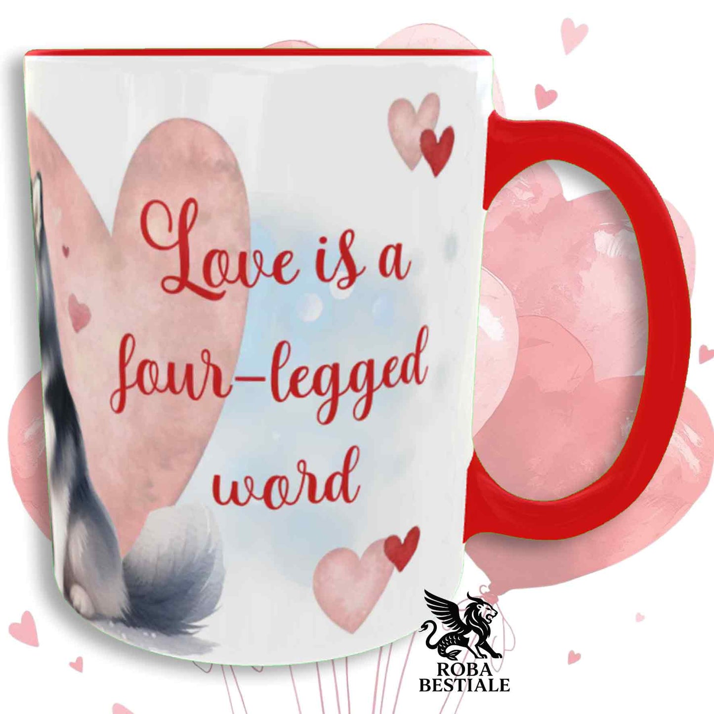 Tazza LOVE ME - ALASKAN MALAMUTE Nero - In Ceramica, con dettagli Rossi - 330 ml