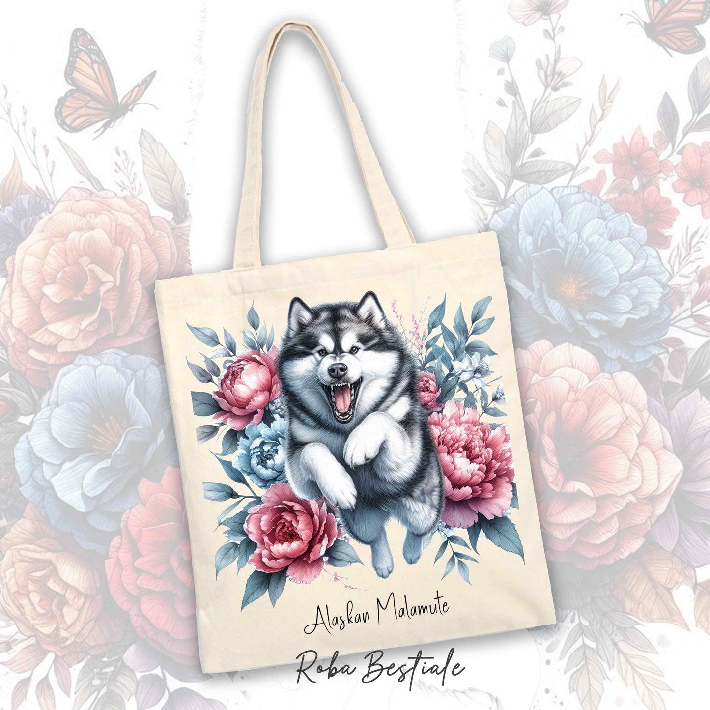 Shopper PEONY - ALASKAN MALAMUTE - Diversi colori disponibili - 100% Cotone