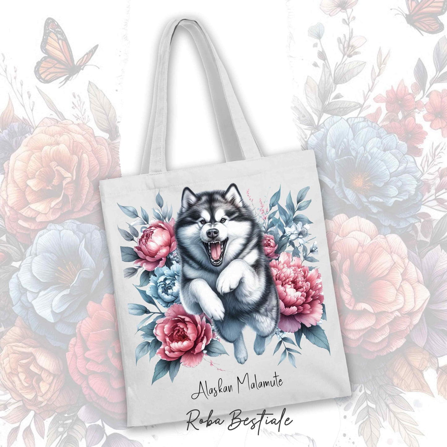 Shopper PEONY - ALASKAN MALAMUTE - Diversi colori disponibili - 100% Cotone