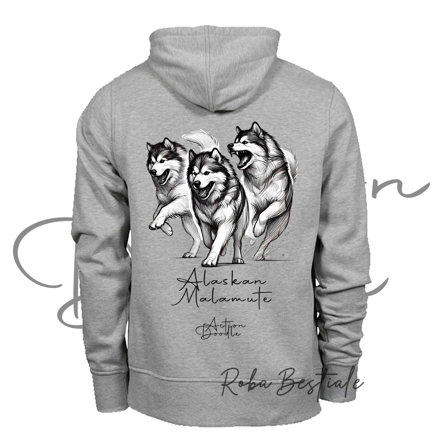 Felpa ACTION DOODLE - ALASKAN MALAMUTE 1 - Unisex - Grigia - dalla XS alla 3XL
