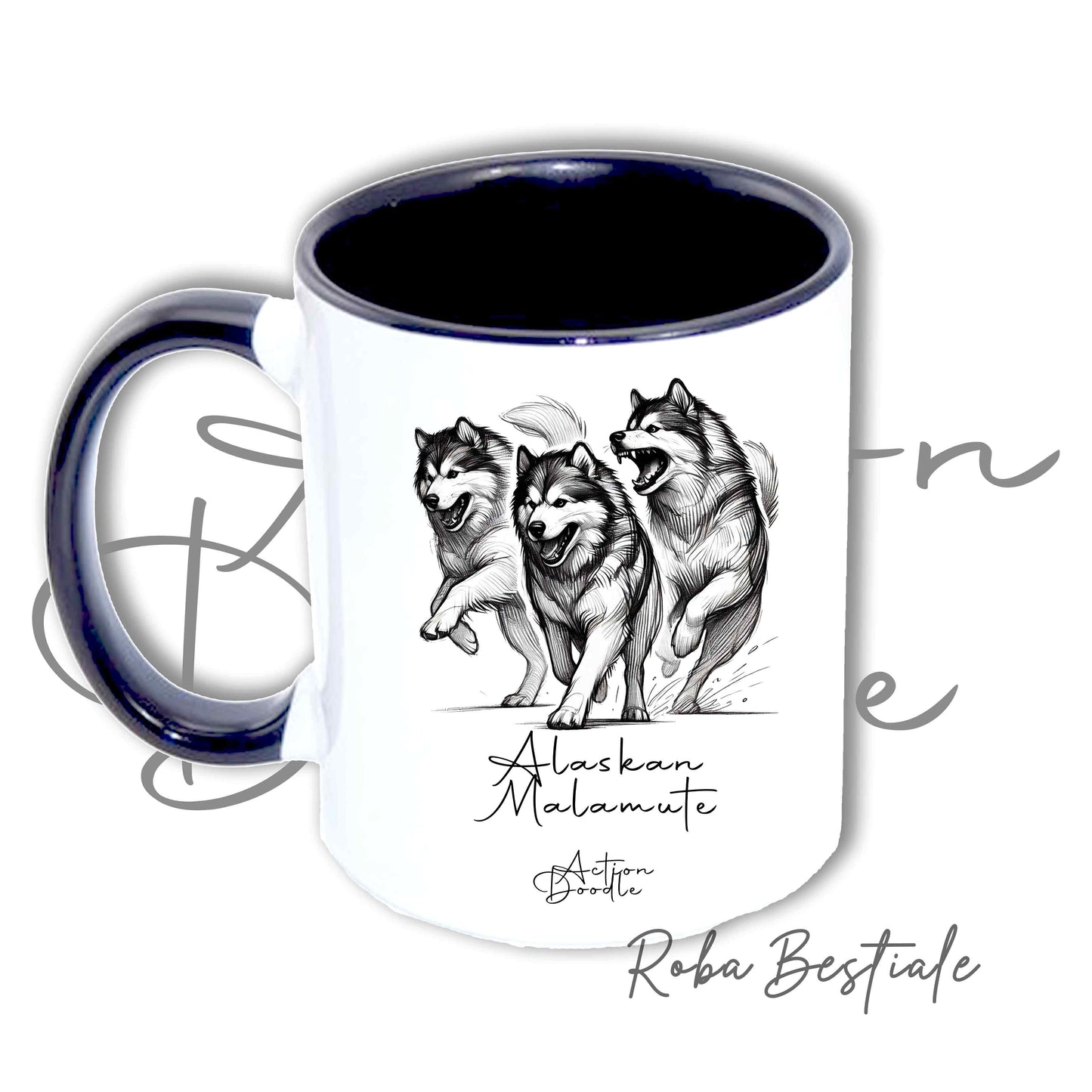 Tazza ACTION DOODLE - ALASKAN MALAMUTE 1 - In Ceramica, con manico e interno colorati - 330 ml
