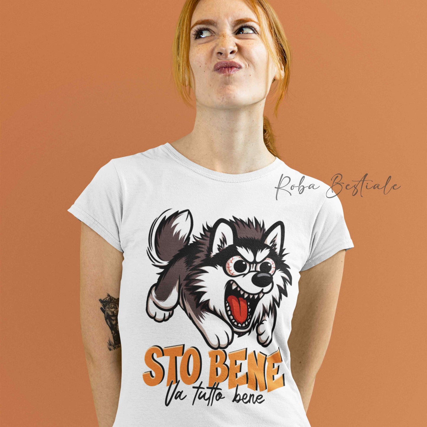T-Shirt BONKERS - STO BENE - ALASKAN MALAMUTE Grigio - Uomo o Donna - dalla XS alla 5XL