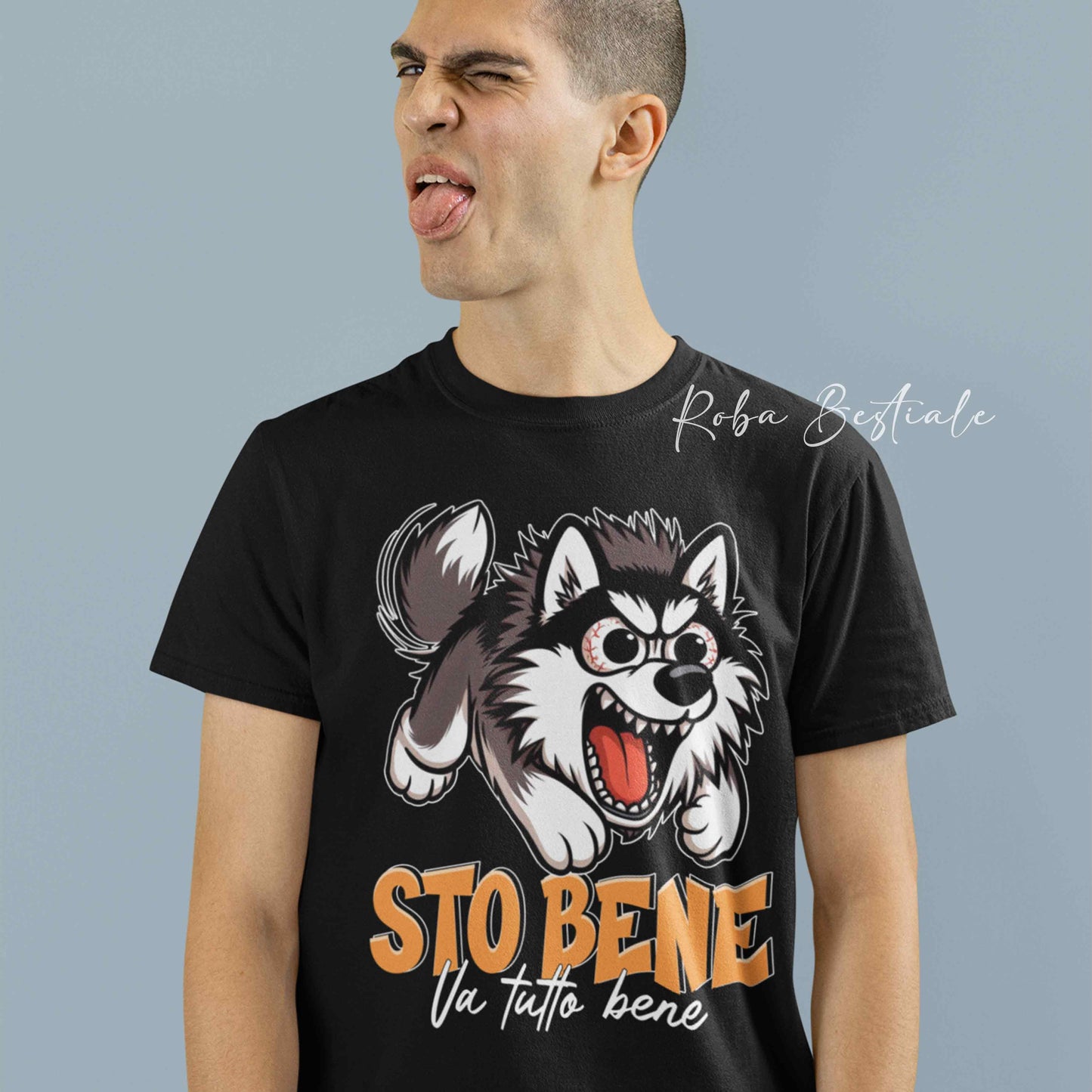 T-Shirt BONKERS - STO BENE - ALASKAN MALAMUTE Grigio - Uomo o Donna - dalla XS alla 5XL