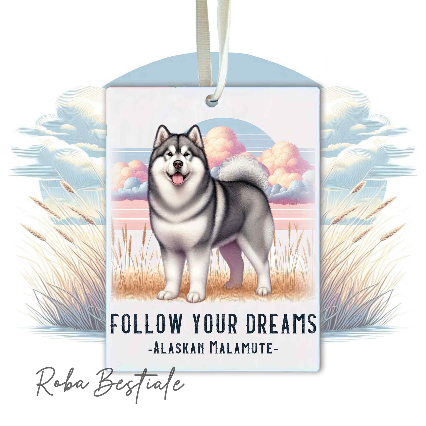 Deodorante Auto QUOTES "DREAM" - ALASKAN MALAMUTE Grigio - In Feltro, con cordino - 7,5 x 10 cm