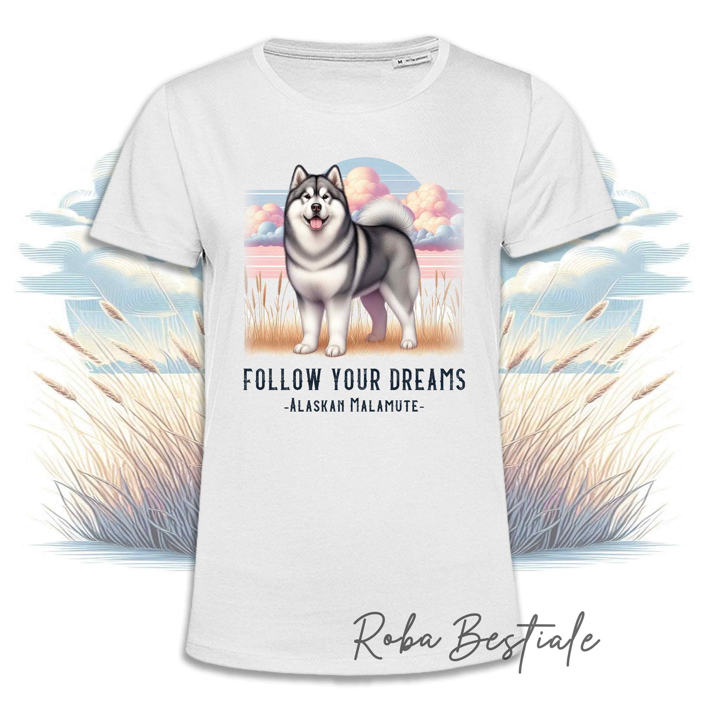 T-Shirt QUOTES "DREAM" - ALASKAN MALAMUTE Grigio - Bianca, Uomo o Donna - dalla XS alla 5XL