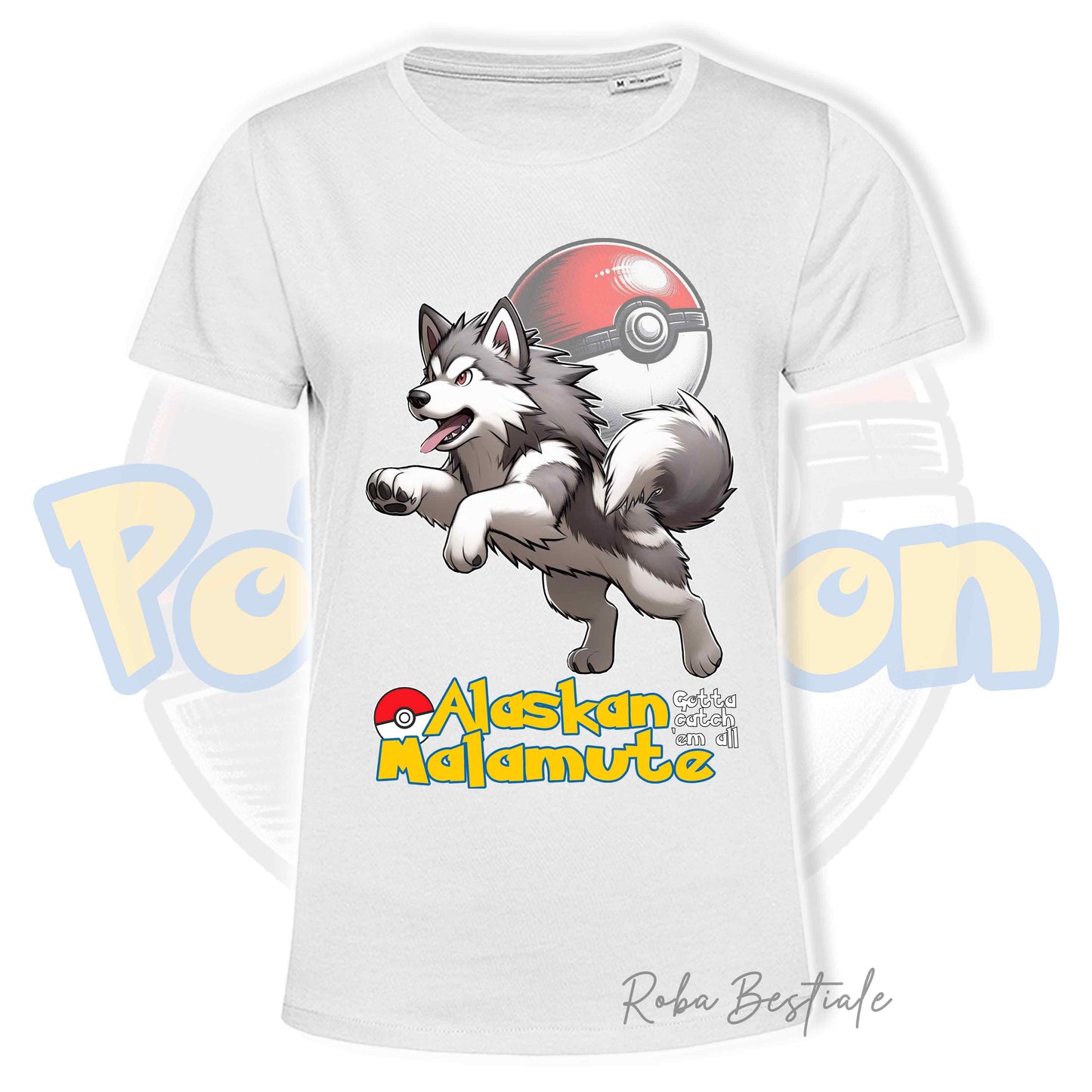 T-Shirt POKEMON - ALASKAN MALAMUTE Grigio Chiaro - Uomo o Donna - Bianca, Nera o Beige - dalla XS alla 5XL