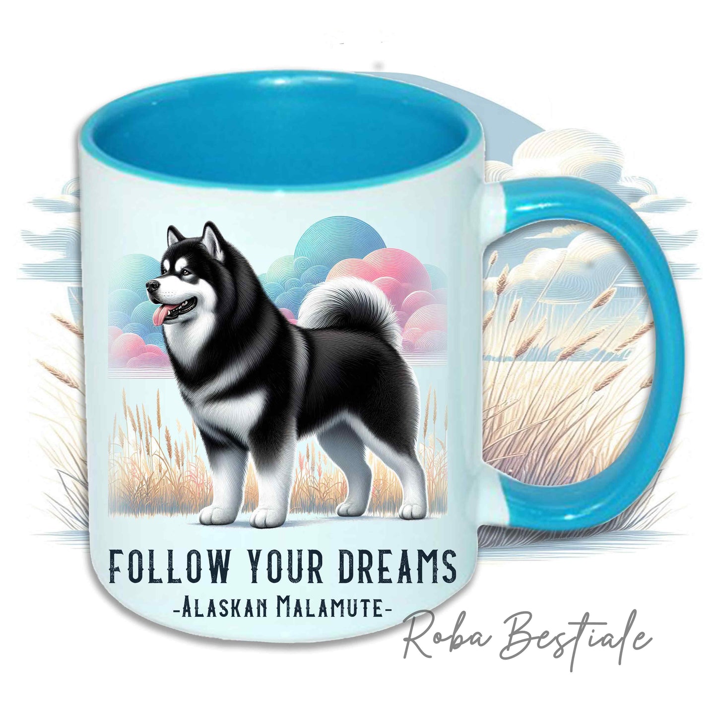 Tazza QUOTES "DREAM" - ALASKAN MALAMUTE Nero - In Ceramica, con manico e interno in diversi colori - 330 ml