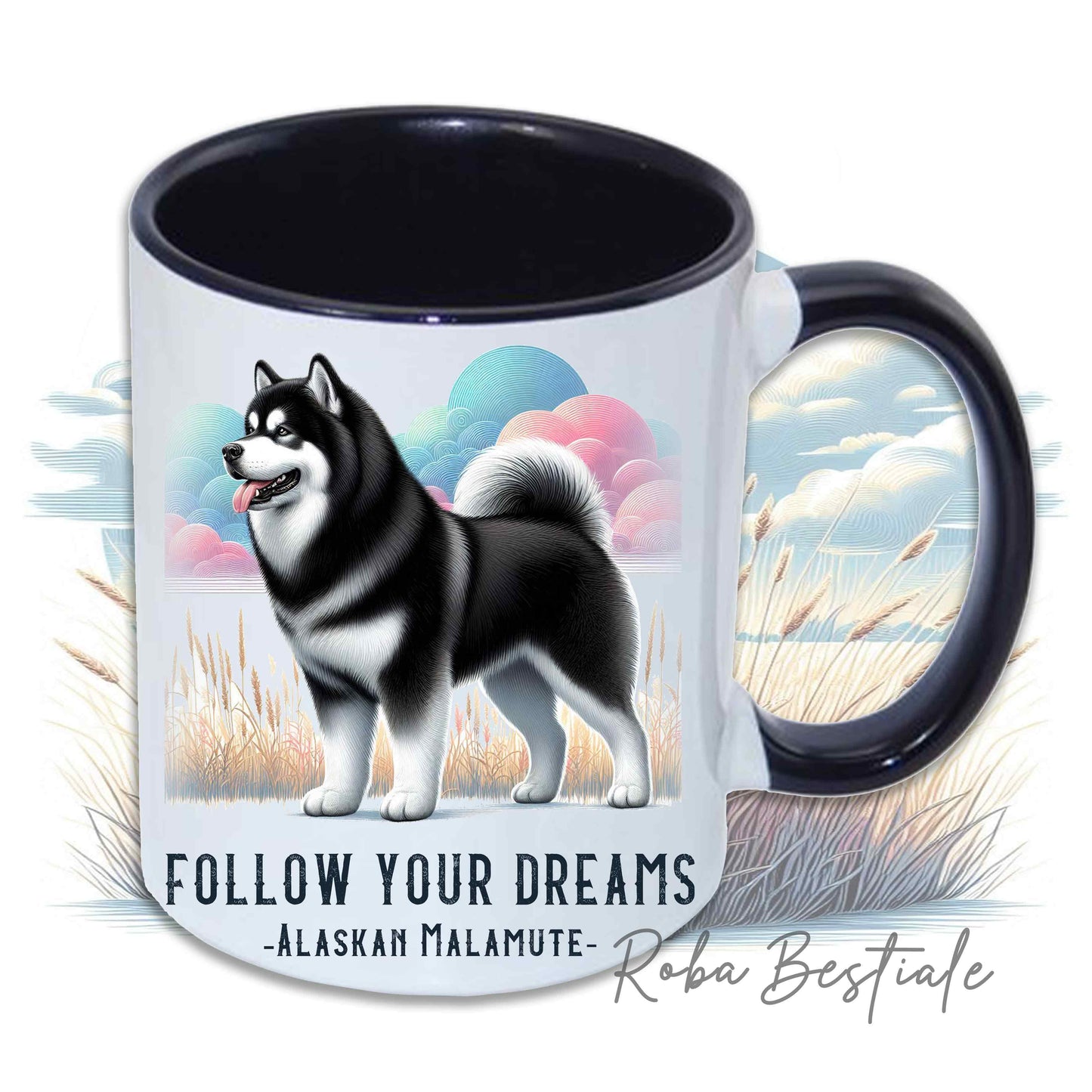 Tazza QUOTES "DREAM" - ALASKAN MALAMUTE Nero - In Ceramica, con manico e interno in diversi colori - 330 ml