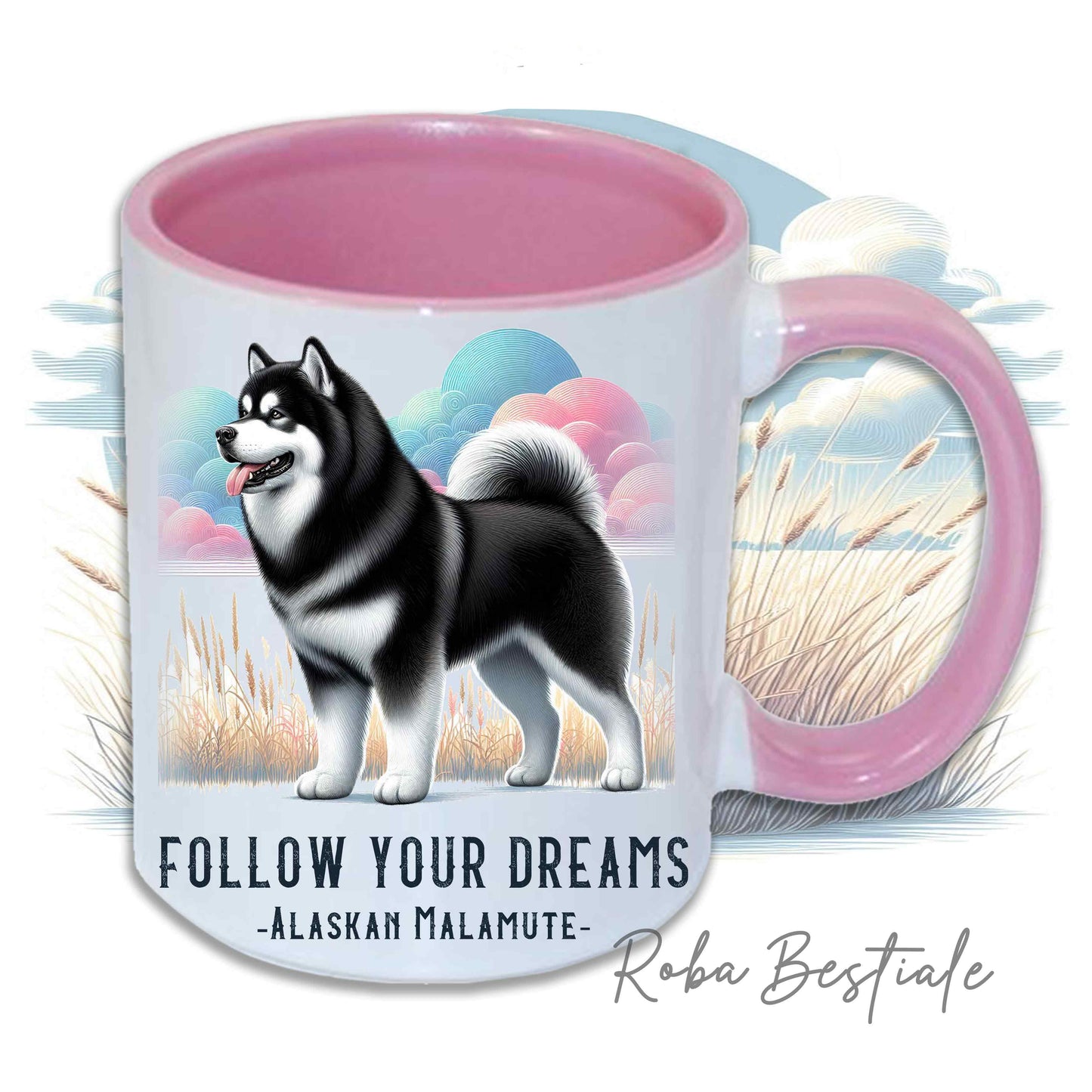 Tazza QUOTES "DREAM" - ALASKAN MALAMUTE Nero - In Ceramica, con manico e interno in diversi colori - 330 ml