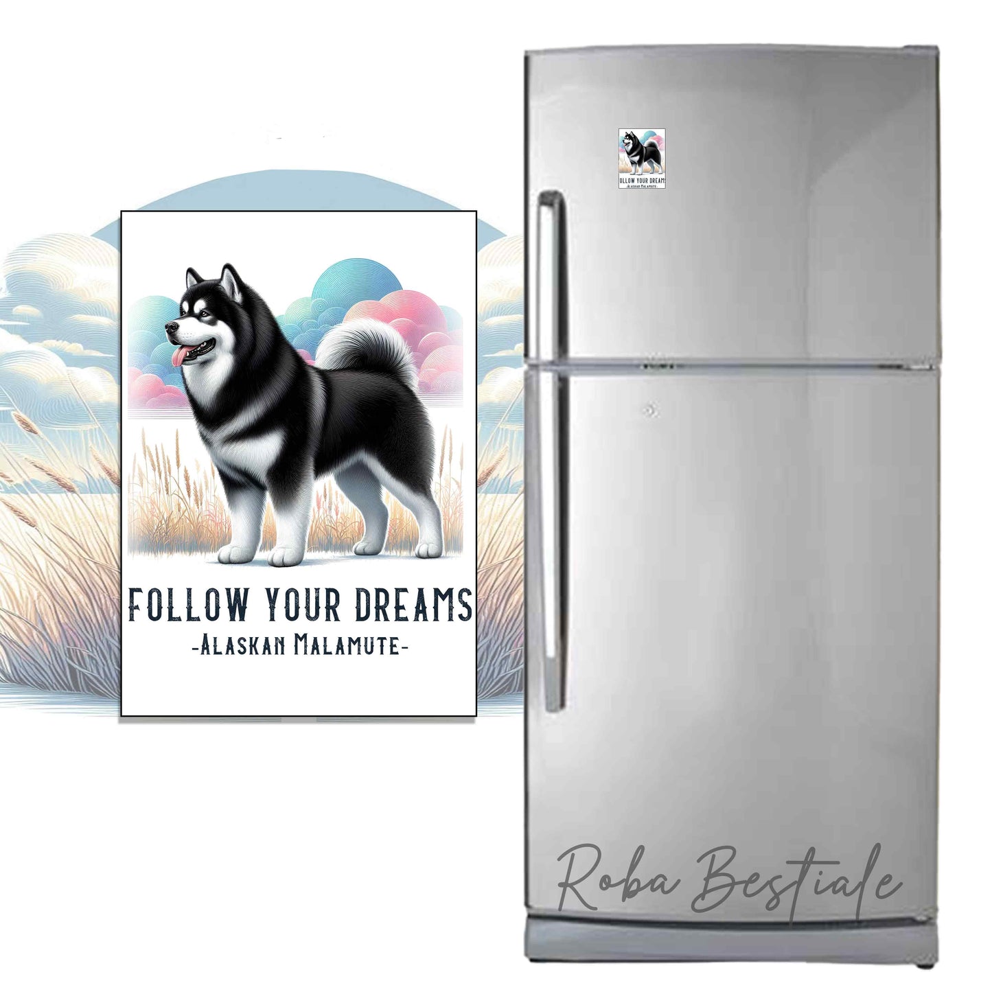 Calamita QUOTES "DREAM" - ALASKAN MALAMUTE Nero - in MDF, 7x5 cm