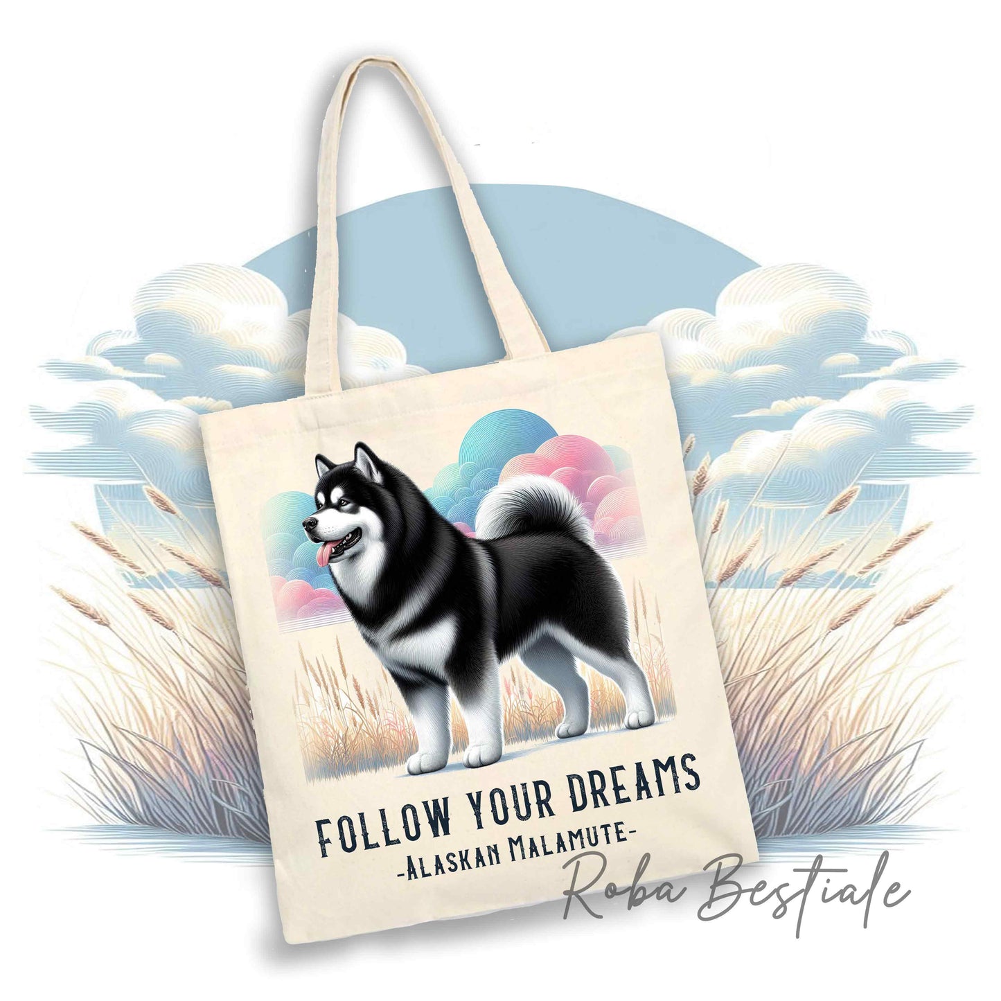 Shopper QUOTES "DREAM" - ALASKAN MALAMUTE Nero - Diversi colori disponibili, 100% Cotone