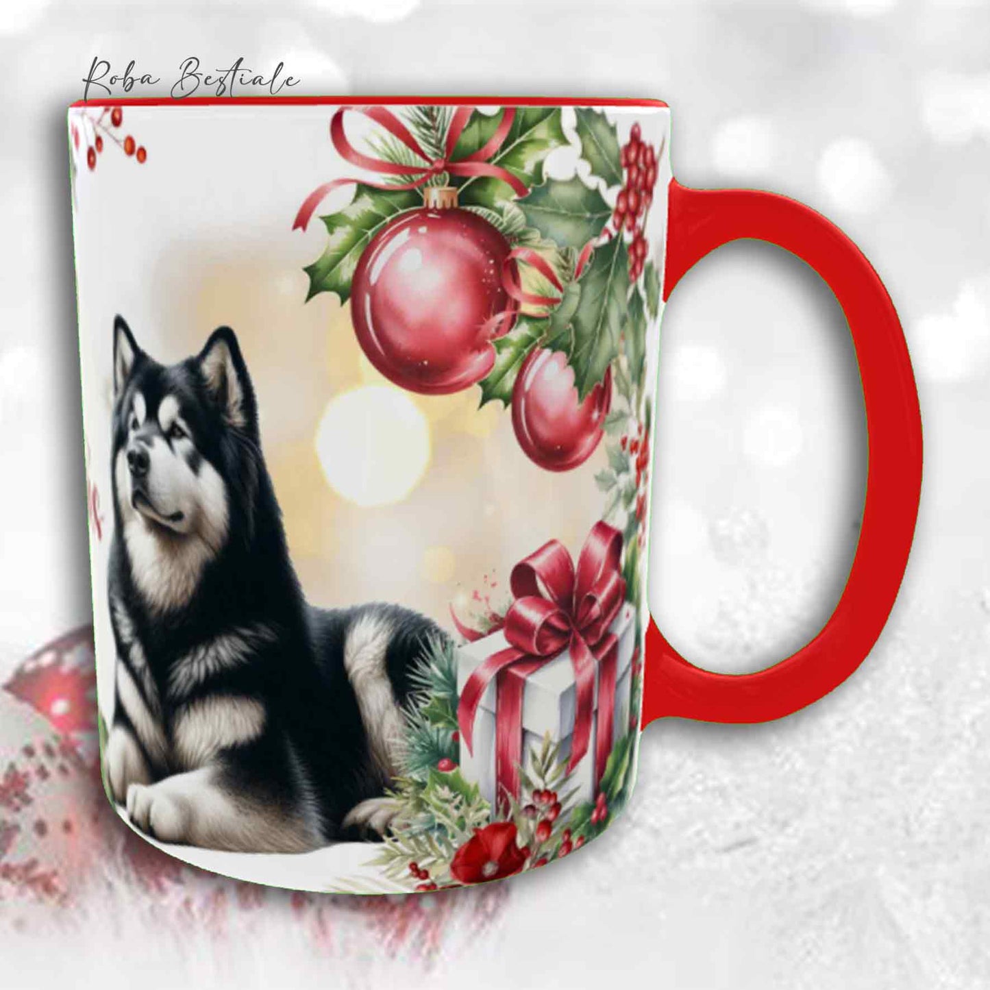 Tazza VINTAGE WINTER - ALASKAN MALAMUTE Nero - In Ceramica, con dettagli Rossi - 330 ml