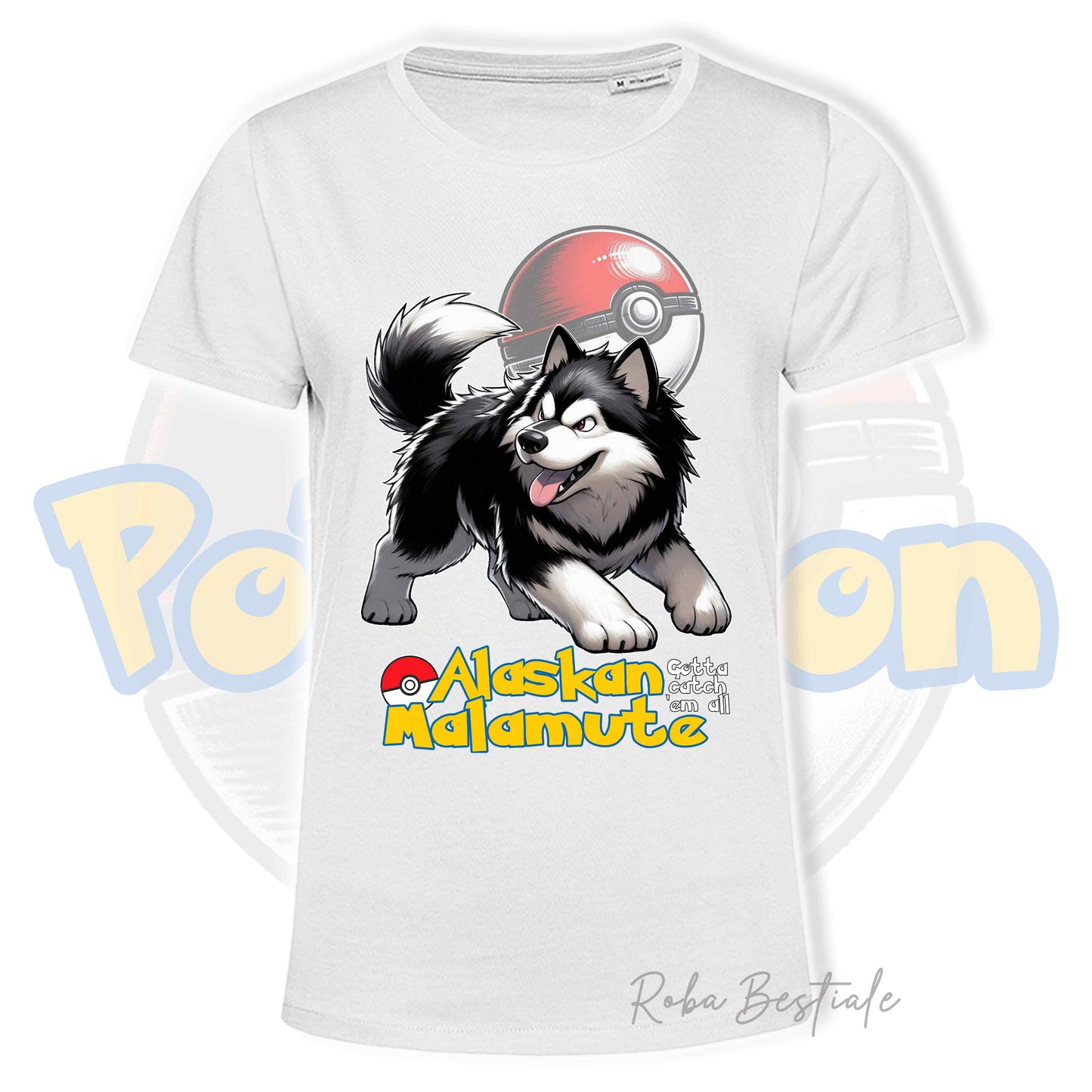 T-Shirt POKEMON - ALASKAN MALAMUTE Nero - Uomo o Donna - Bianca, Nera o Beige - dalla XS alla 5XL