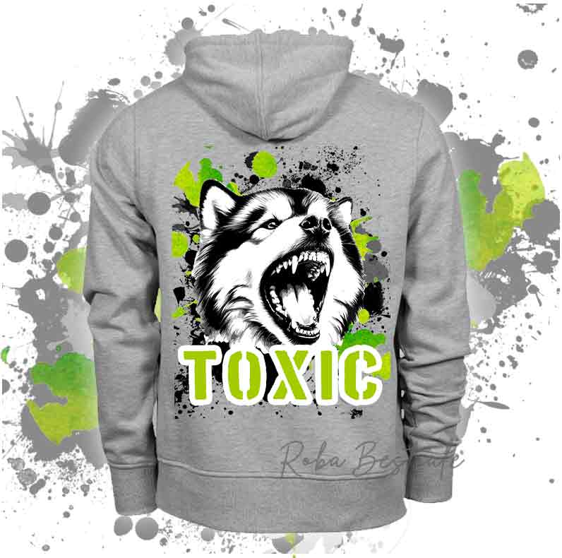 Felpa Invernale TOXIC - ALASKAN MALAMUTE - Con Cappuccio, Unisex - Grigia - dalla XS alla 3XL