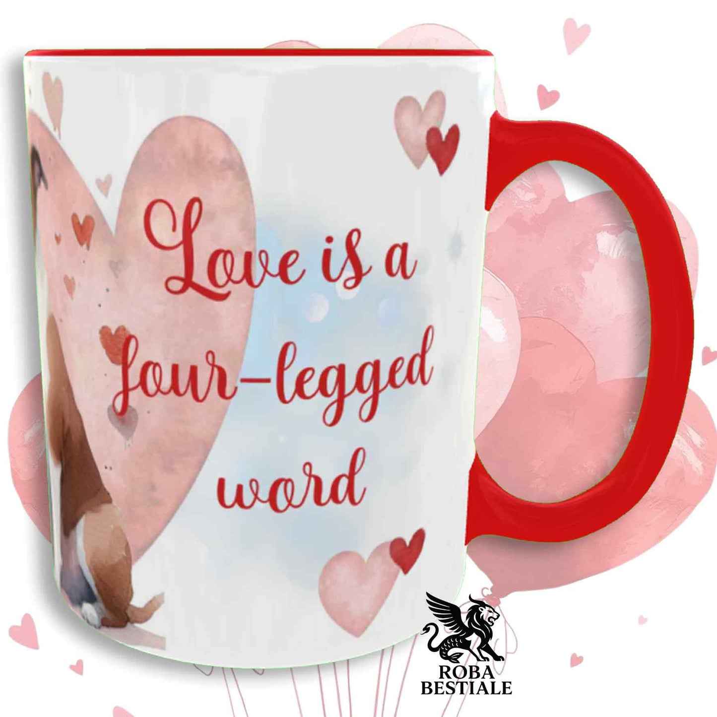 Tazza LOVE ME - AMERICAN STAFFORDSHIRE TERRIER Bianco e Rosso - In Ceramica, con dettagli Rossi - 330 ml