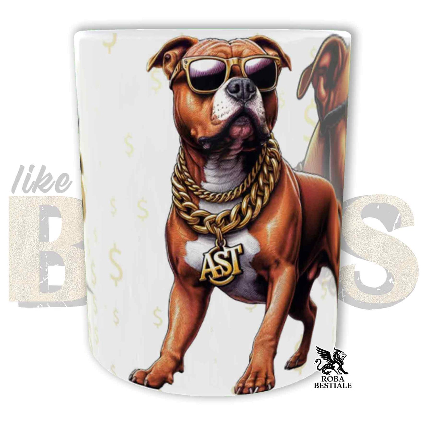 Tazza LIKE A BOSS - AMERICAN STAFFORDSHIRE TERRIER Rosso - Manico color ORO - 330 ml - in Ceramica