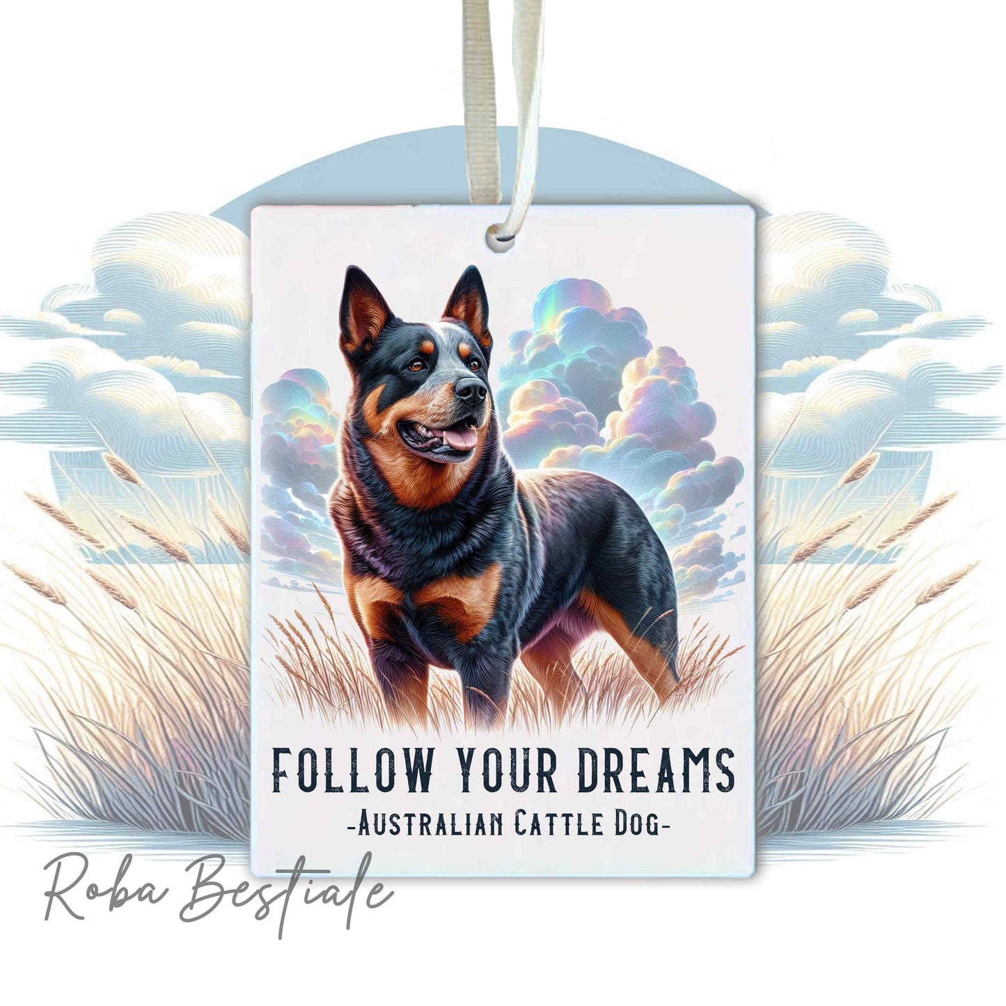 Deodorante Auto QUOTES "DREAM" - AUSTRALIAN CATTLE DOG Blue - In Feltro, con cordino - 7,5 x 10 cm