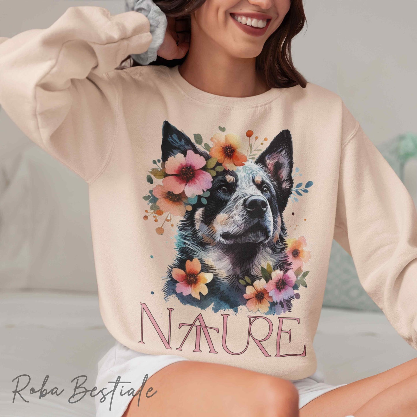 Felpa NATURE - AUSTRALIAN CATTLE DOG Blue - Girocollo, Unisex - Off White, Bianca o Grigia - dalla XS alla 3XL