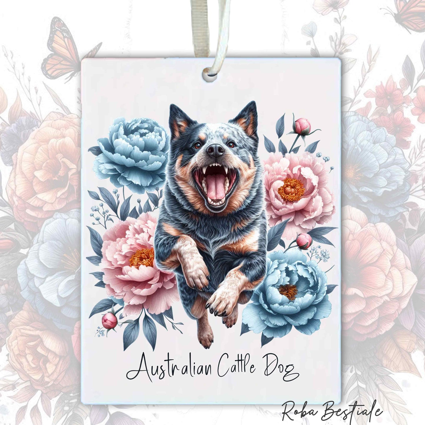 Deodorante Auto PEONY - AUSTRALIAN CATTLE DOG Blue - In Feltro, con cordino - 7,5 x 10 cm