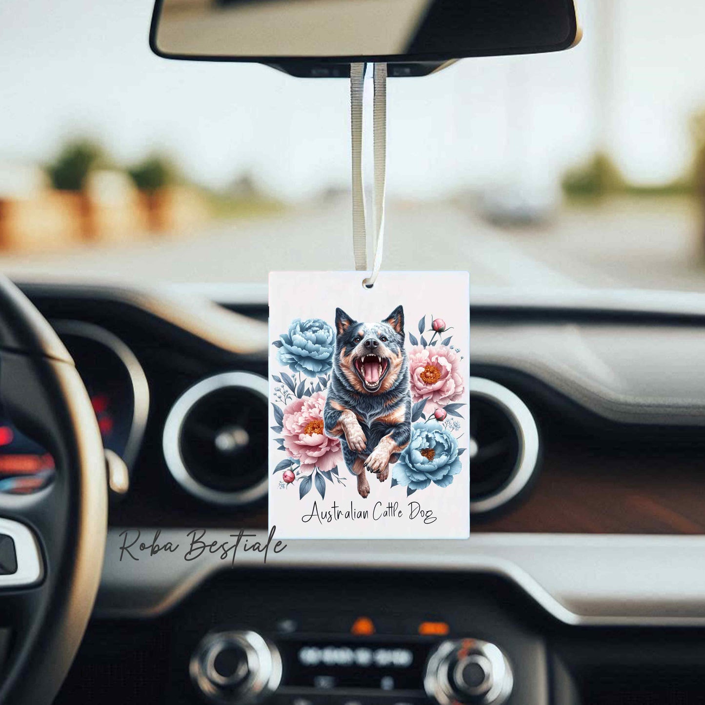 Deodorante Auto PEONY - AUSTRALIAN CATTLE DOG Blue - In Feltro, con cordino - 7,5 x 10 cm