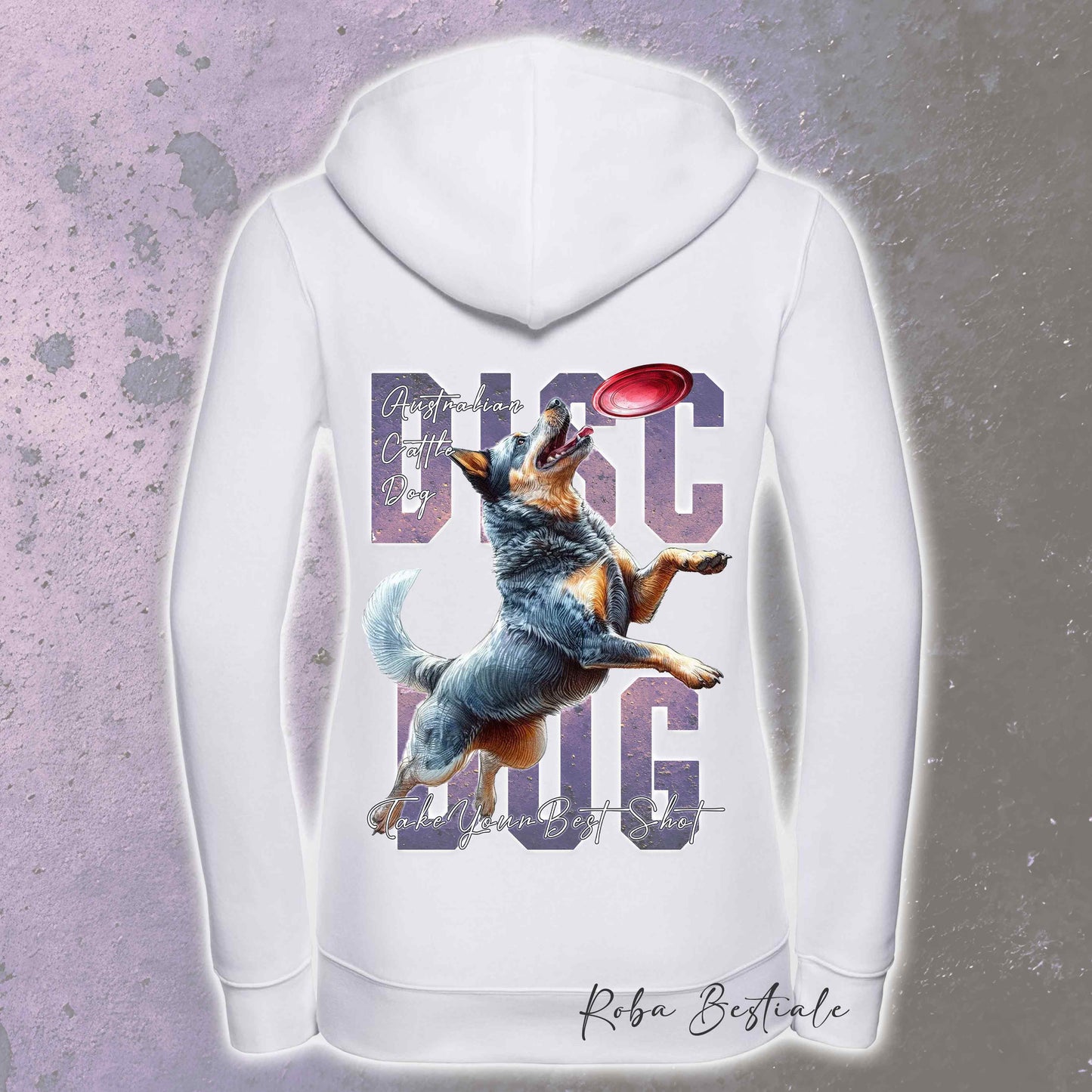 Felpa APTITUDE - DISC DOG - AUSTRALIAN CATTLE DOG Blue - Con Cappuccio e Full Zip, Uomo o Donna, in tanti colori - dalla XS alla 5XL