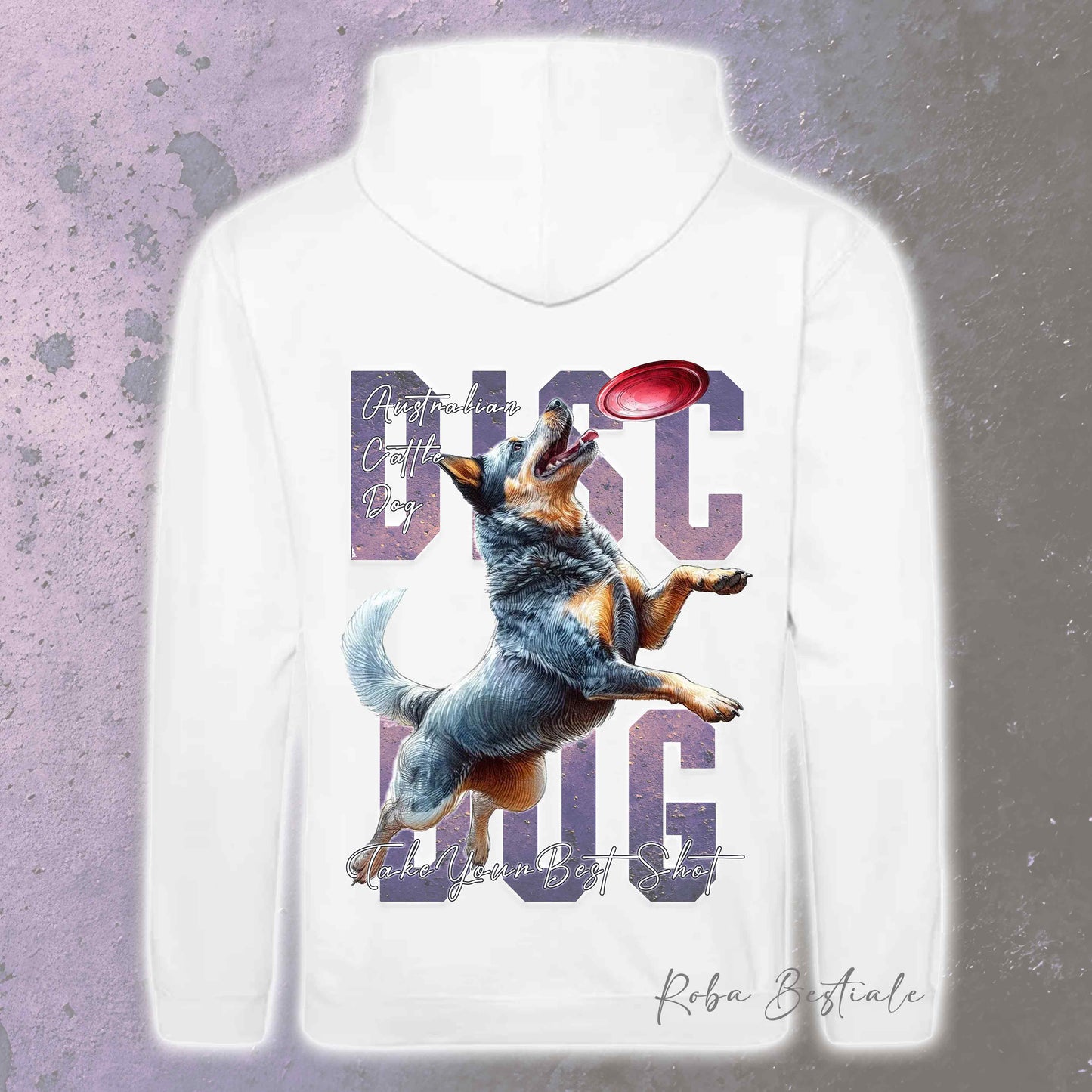 Felpa APTITUDE - DISC DOG - AUSTRALIAN CATTLE DOG Blue - Con Cappuccio e Tasconi, Unisex, in tanti colori - dalla XS alla 5XL