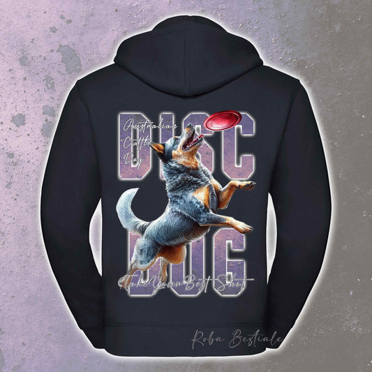 Felpa APTITUDE - DISC DOG - AUSTRALIAN CATTLE DOG Blue - Con Cappuccio e Full Zip, Uomo o Donna, in tanti colori - dalla XS alla 5XL