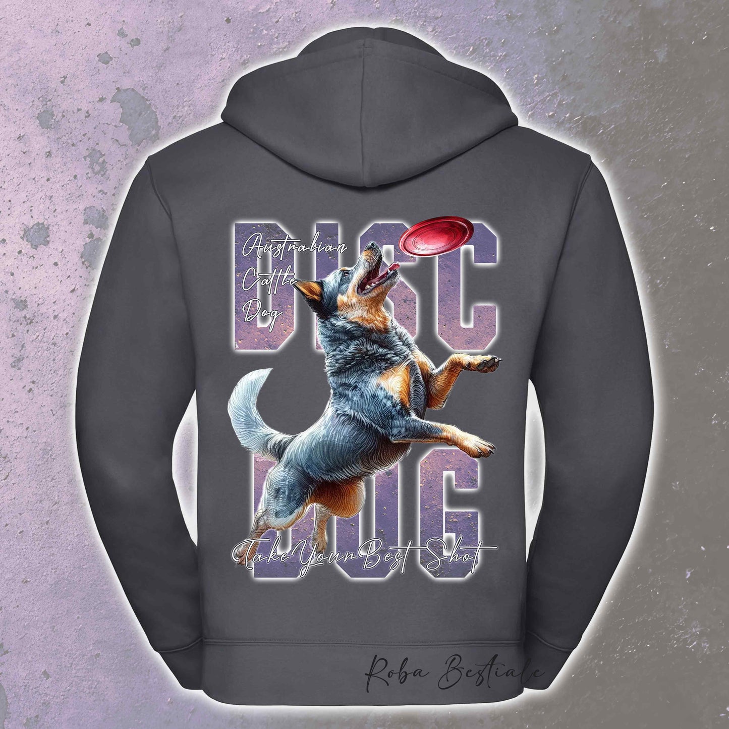 Felpa APTITUDE - DISC DOG - AUSTRALIAN CATTLE DOG Blue - Con Cappuccio e Full Zip, Uomo o Donna, in tanti colori - dalla XS alla 5XL