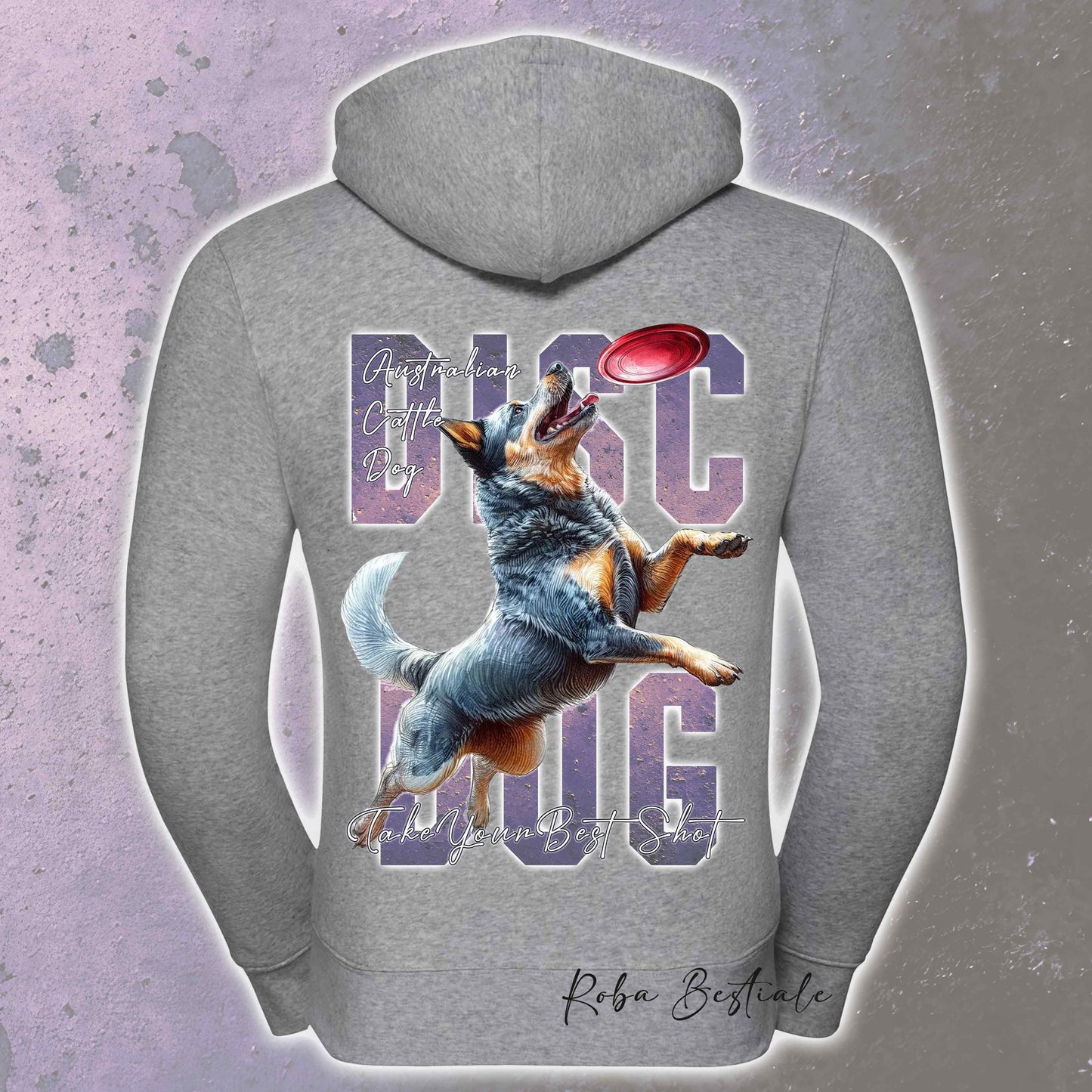 Felpa APTITUDE - DISC DOG - AUSTRALIAN CATTLE DOG Blue - Con Cappuccio e Full Zip, Uomo o Donna, in tanti colori - dalla XS alla 5XL