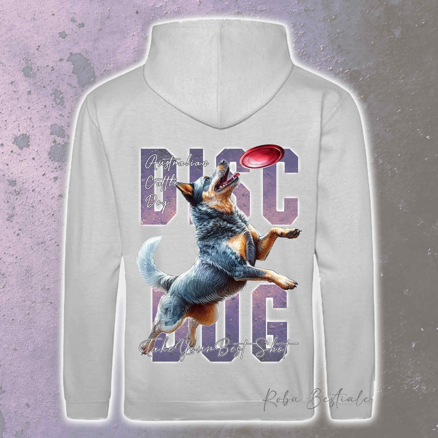 Felpa APTITUDE - DISC DOG - AUSTRALIAN CATTLE DOG Blue - Con Cappuccio e Tasconi, Unisex, in tanti colori - dalla XS alla 5XL