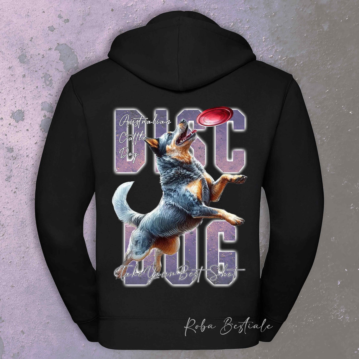 Felpa APTITUDE - DISC DOG - AUSTRALIAN CATTLE DOG Blue - Con Cappuccio e Full Zip, Uomo o Donna, in tanti colori - dalla XS alla 5XL
