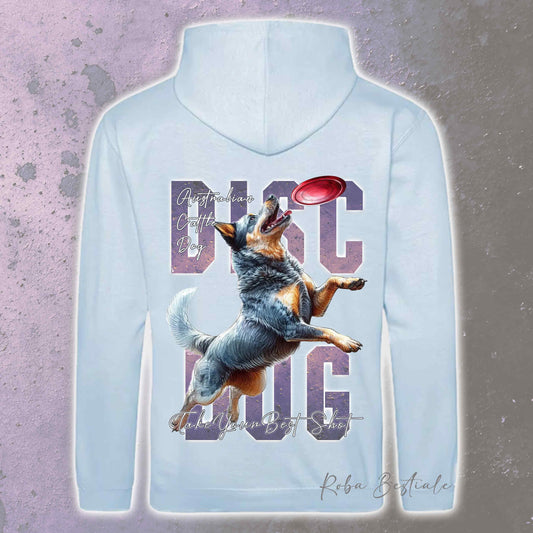 Felpa APTITUDE - DISC DOG - AUSTRALIAN CATTLE DOG Blue - Con Cappuccio e Tasconi, Unisex, in tanti colori - dalla XS alla 5XL