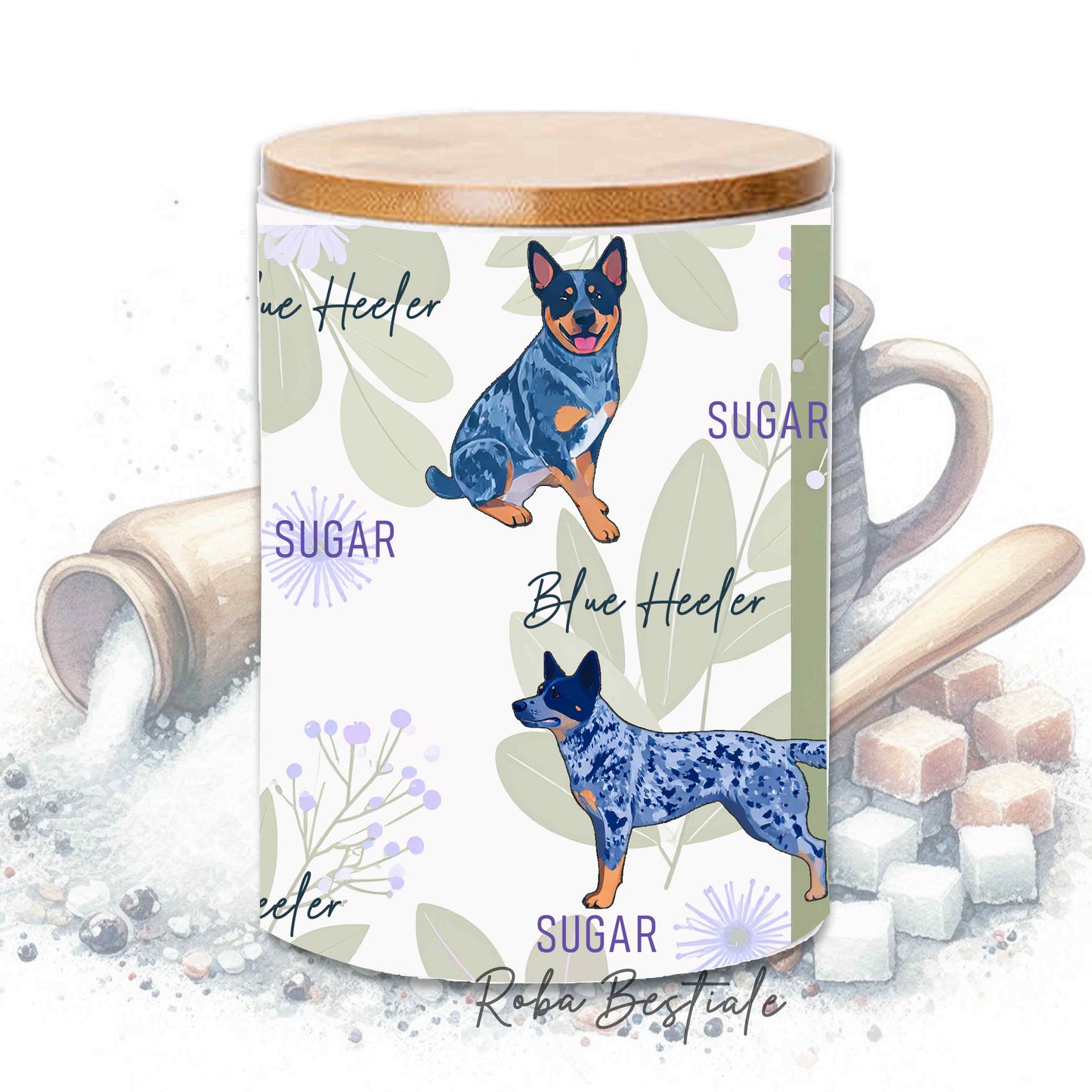 Barattolo ZUCCHERO - AUSTRALIAN CATTLE DOG Blue - In Ceramica, Tappo in legno con guarnizione