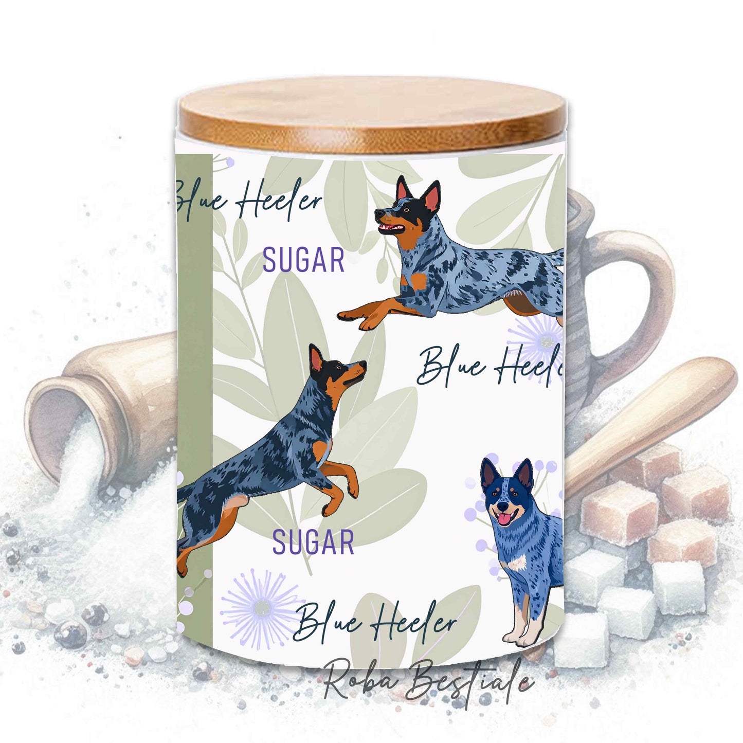 Barattolo ZUCCHERO - AUSTRALIAN CATTLE DOG Blue - In Ceramica, Tappo in legno con guarnizione
