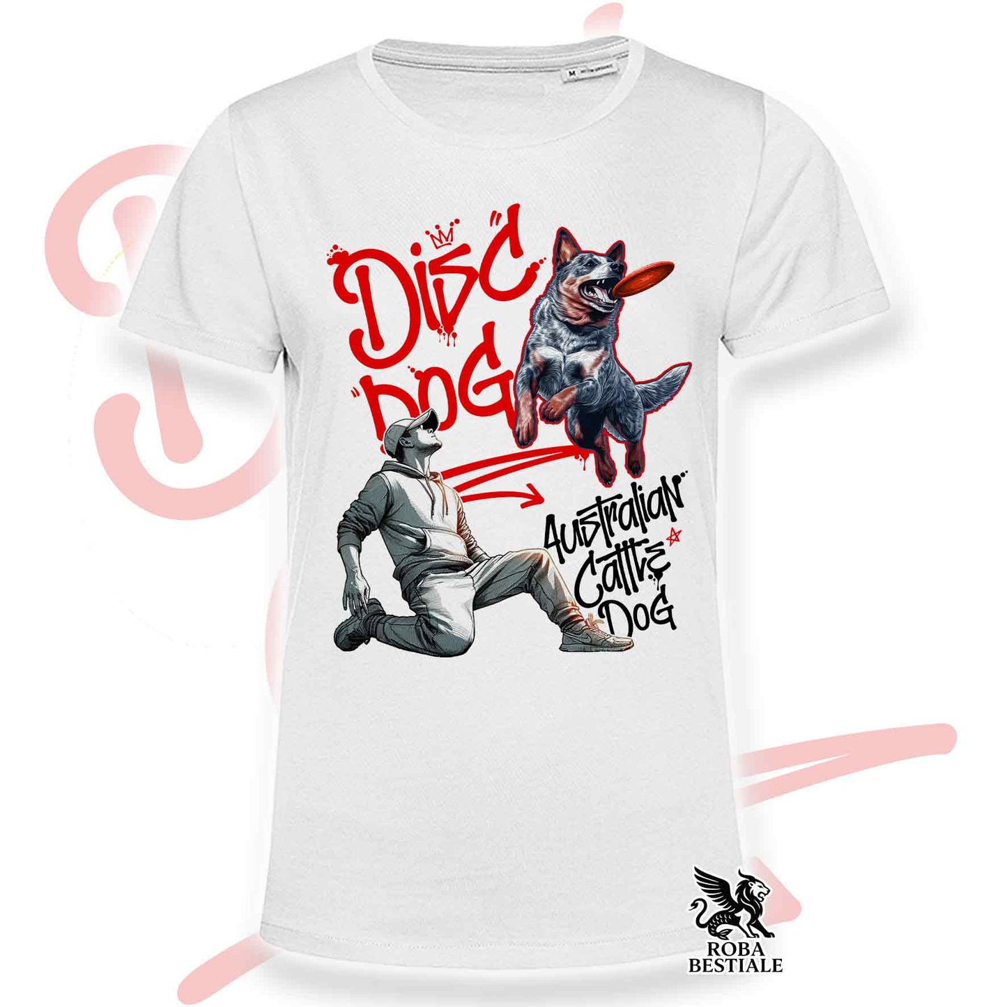 T-Shirt DISC DOG Graffiti "BOY" - AUSTRALIAN CATTLE DOG Blue - Bianca, colore dettagli a scelta - dalla XS alla 5XL