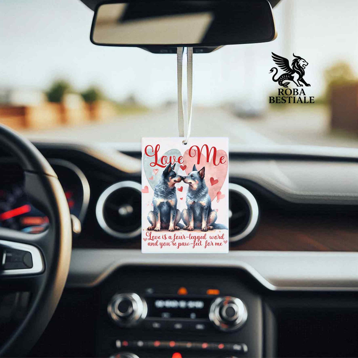 Deodorante Auto LOVE ME - AUSTRALIAN CATTLE DOG Blue - In Feltro, con cordino - 7,5 x 10 cm