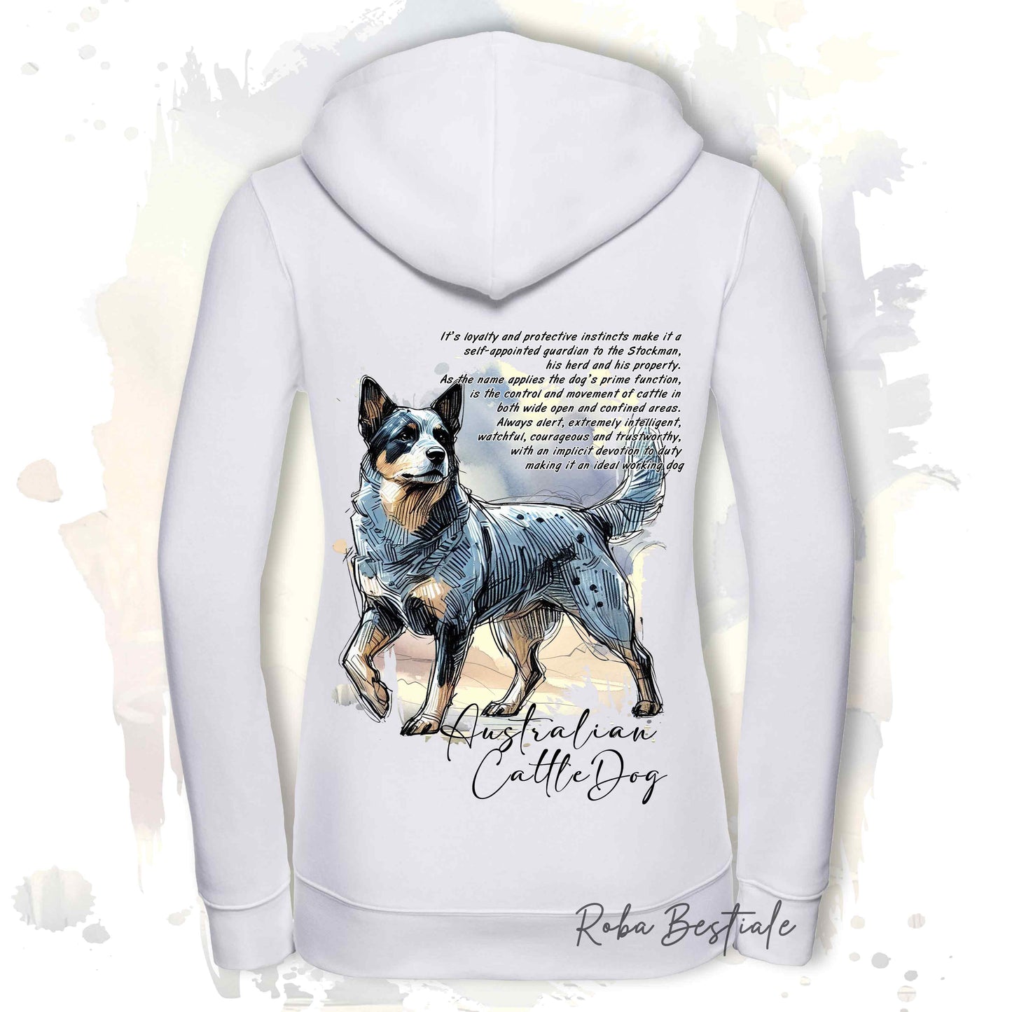 Felpa BEHAVIOR - AUSTRALIAN CATTLE DOG Blue - Con Cerniera - Uomo o Donna - Bianca o Grigia - dalla XS alla 3XL