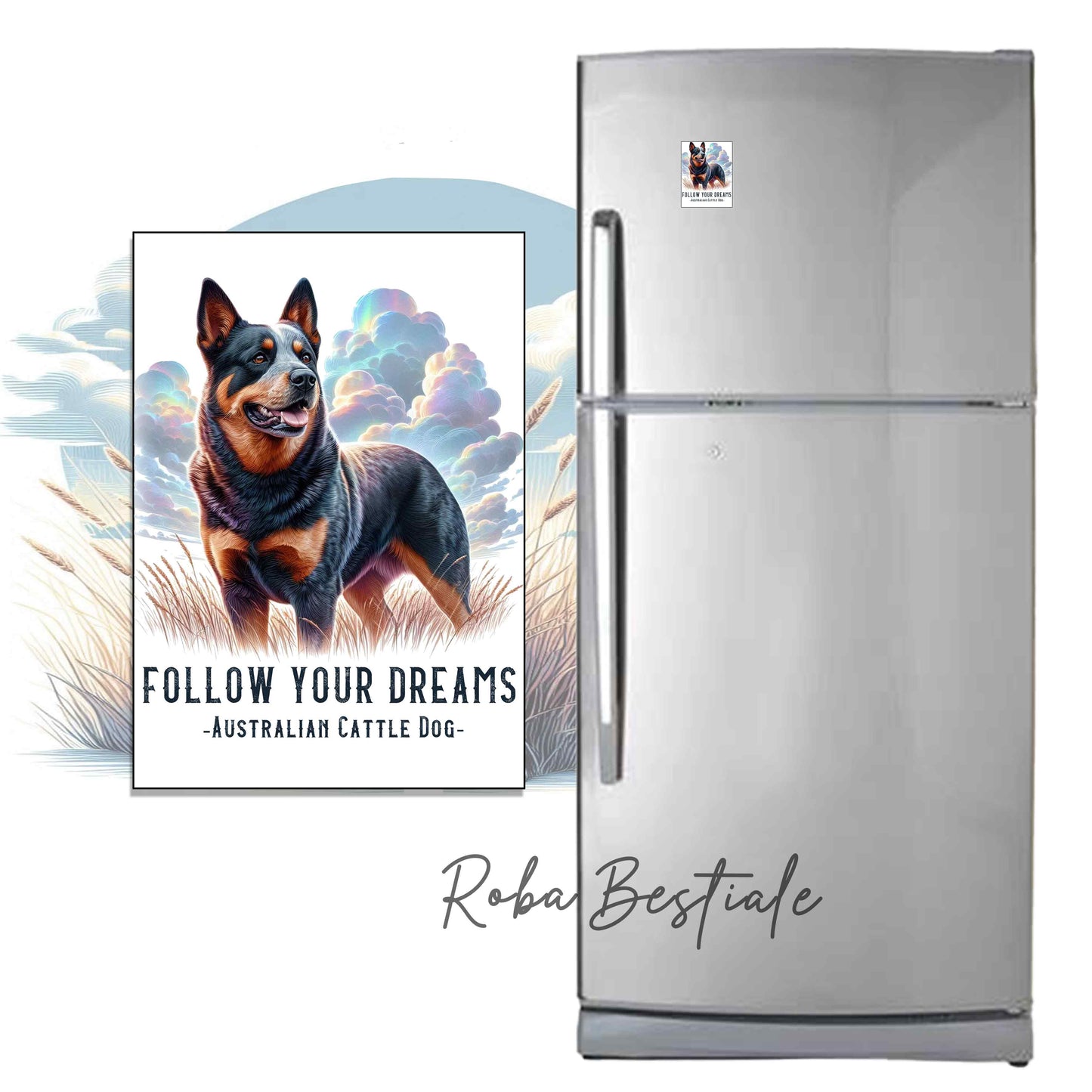 Calamita QUOTES "DREAM" - AUSTRALIAN CATTLE DOG Blue - in MDF, 7x5 cm