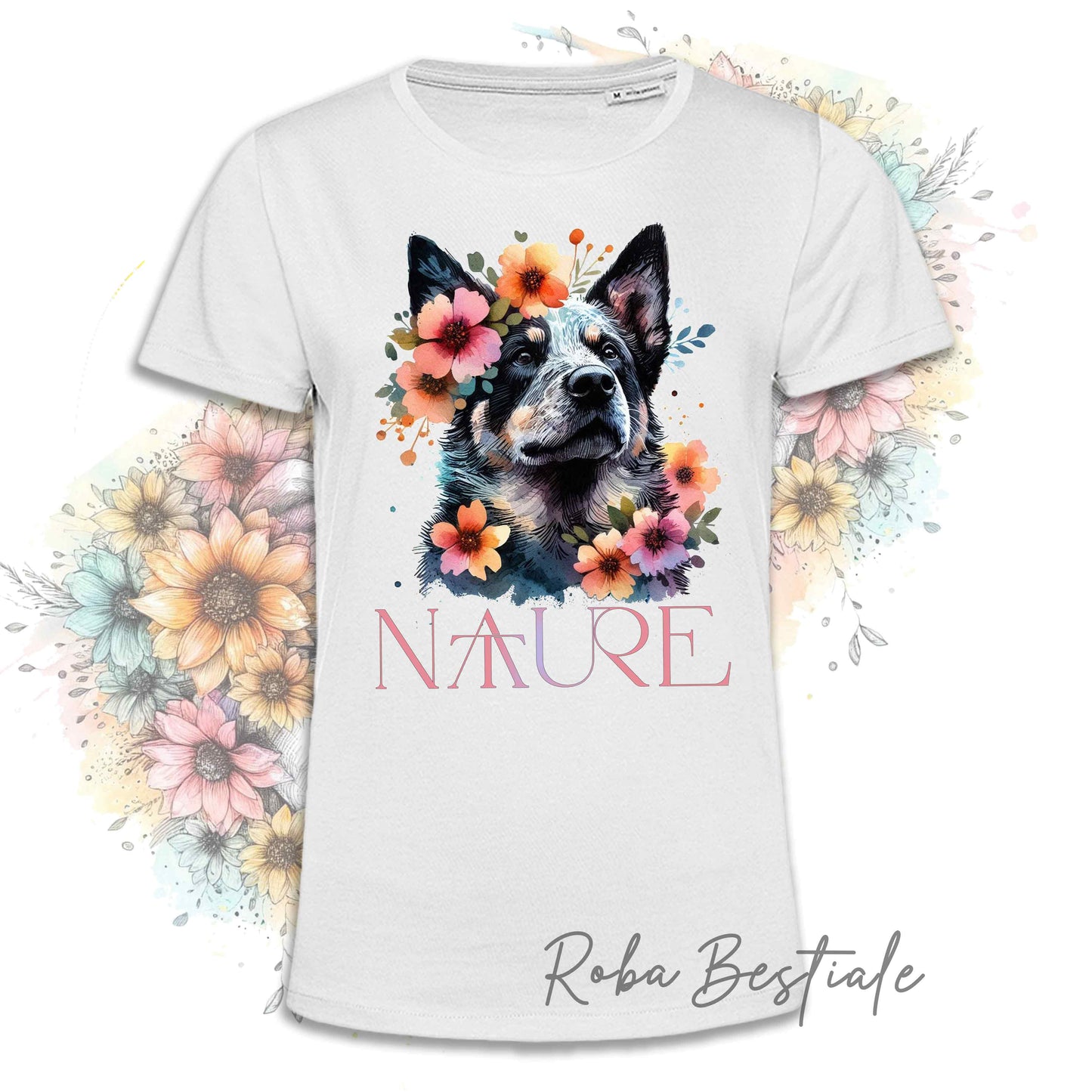 T-Shirt NATURE - AUSTRALIAN CATTLE DOG Blue - Bianca, Uomo o Donna - dalla XS alla 5XL