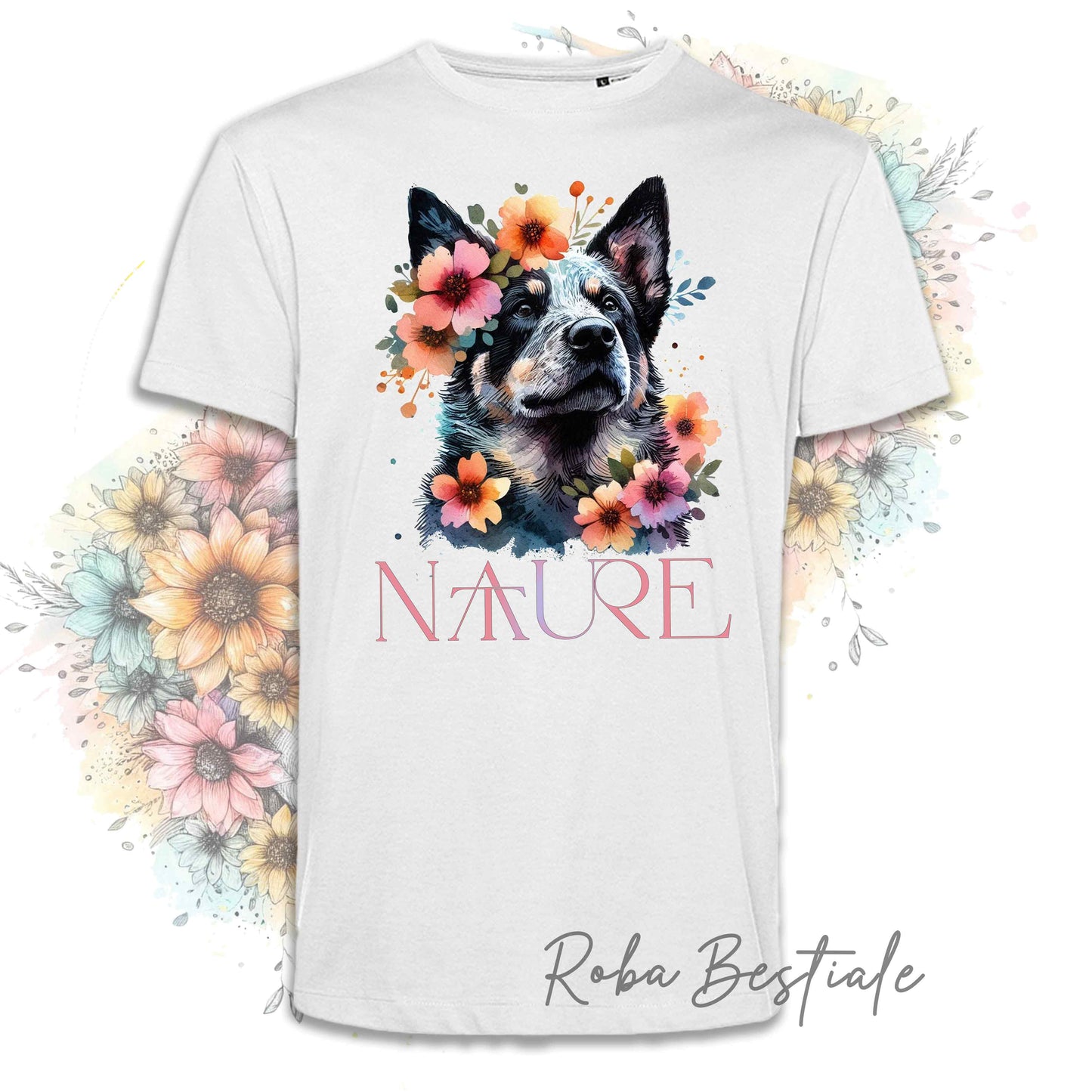 T-Shirt NATURE - AUSTRALIAN CATTLE DOG Blue - Bianca, Uomo o Donna - dalla XS alla 5XL