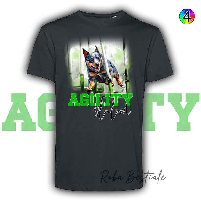 T-Shirt Nera AGILITY SLALOM - AUSTRALIAN CATTLE DOG Blue - Scritta in 4 colori a scelta - dalla XS alla 5XL