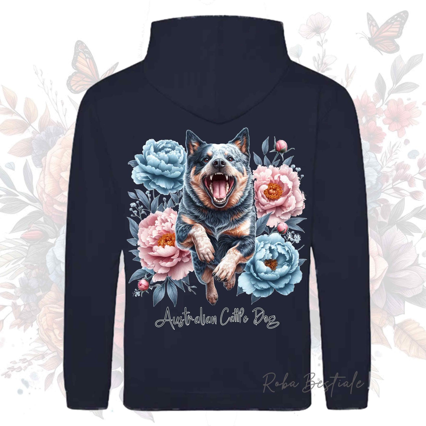 Felpa PEONY - AUSTRALIAN CATTLE DOG Blue - Con Cappuccio e Tasconi, Unisex, in tanti colori - dalla XS alla 5XL