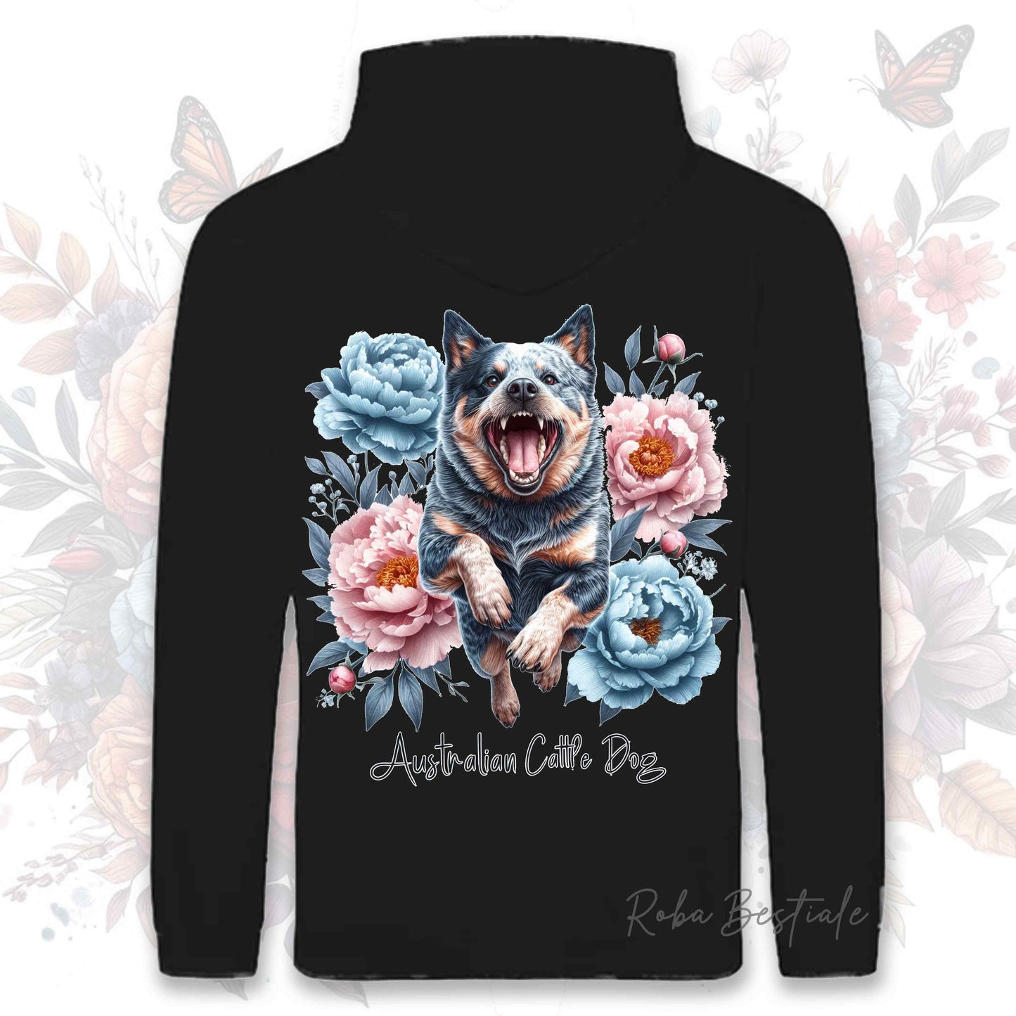 Felpa PEONY - AUSTRALIAN CATTLE DOG Blue - Con Cappuccio e Tasconi, Unisex, in tanti colori - dalla XS alla 5XL