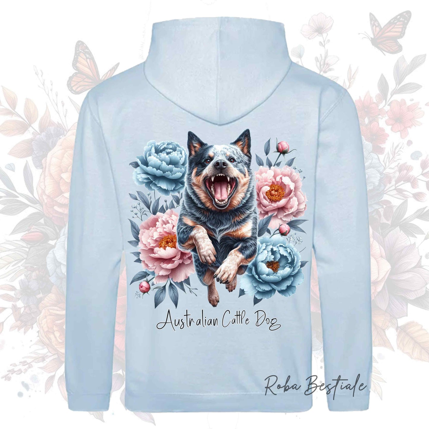 Felpa PEONY - AUSTRALIAN CATTLE DOG Blue - Con Cappuccio e Tasconi, Unisex, in tanti colori - dalla XS alla 5XL