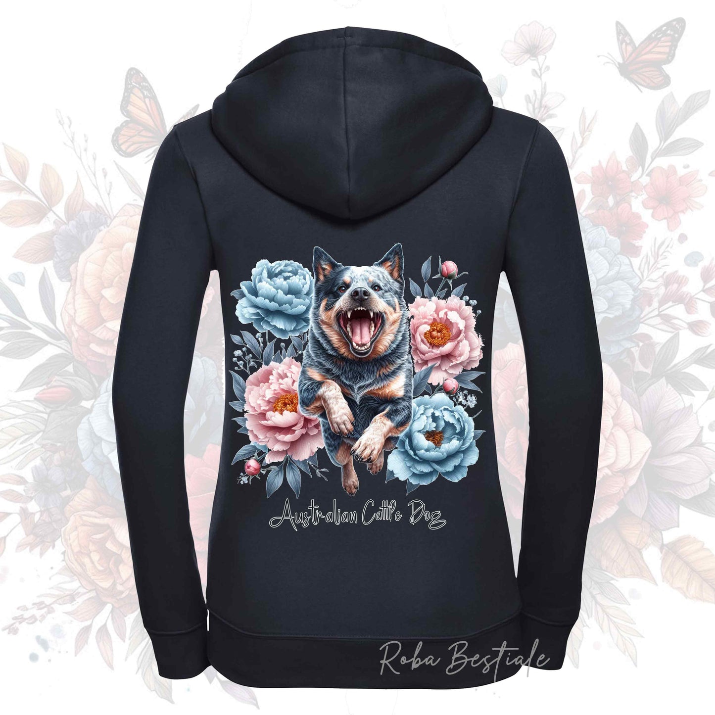 Felpa PEONY - AUSTRALIAN CATTLE DOG Blue - Con Cappuccio e Full Zip, Uomo o Donna, in tanti colori - dalla XS alla 5XL